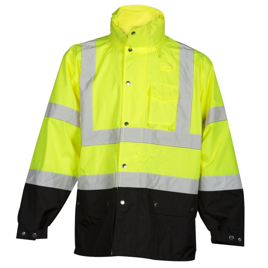 Class 3 Rain Coat W/ Black Bottom, Lime, LG/XL