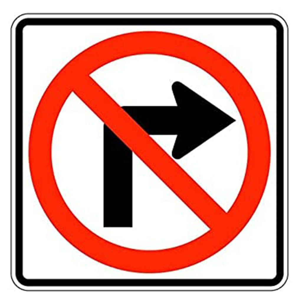 No Right Turn Symbol Sign 24x24, .100 Alum HI B&R/W (R3-1)