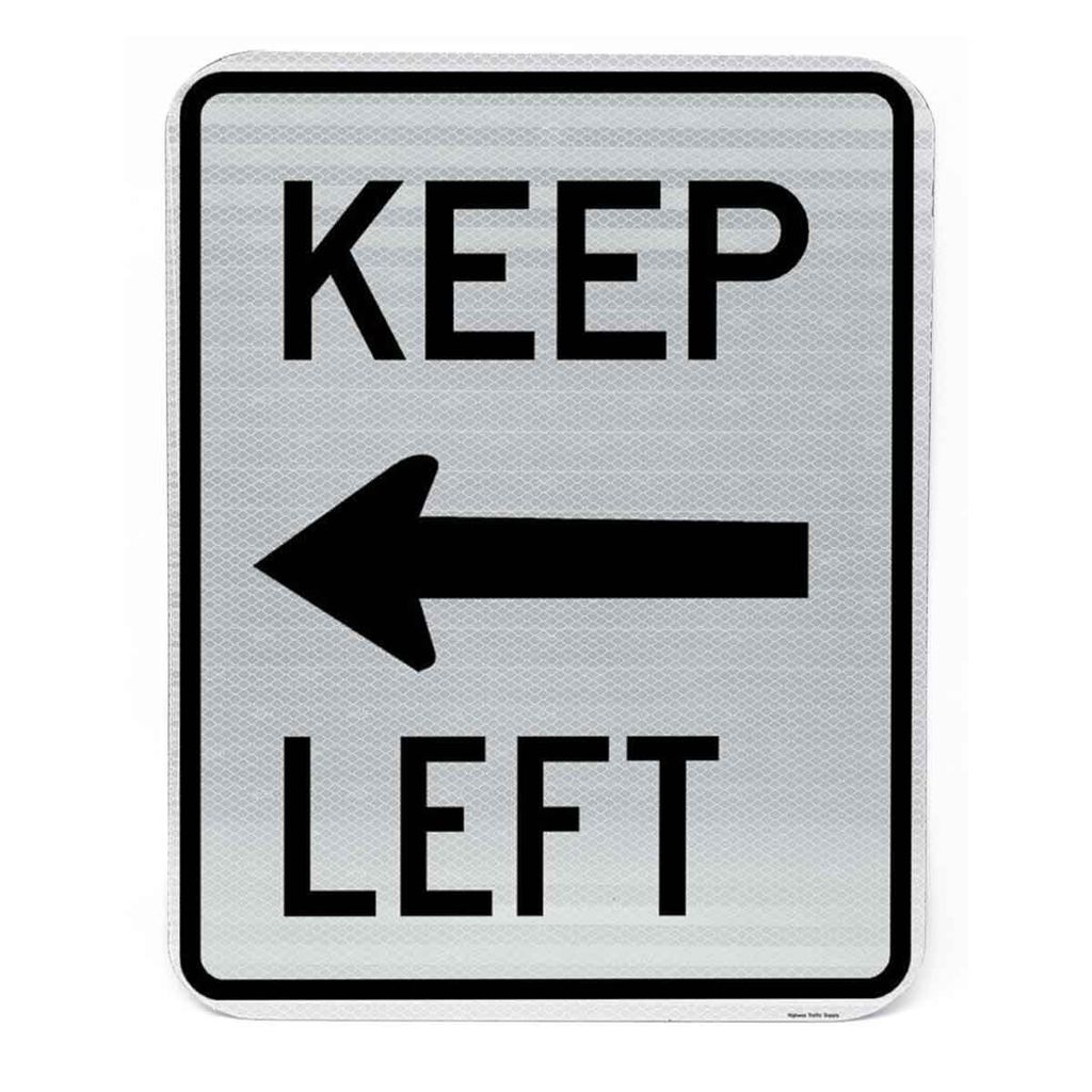 "Keep Left" w/arrow Sign 24x30, .ACM HI B/W (R4-7a)