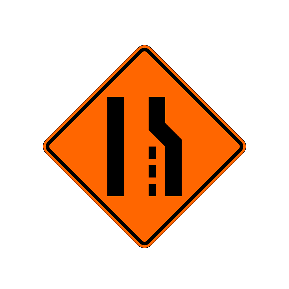 Right Lane Reduction (Merge Left) Symbol Sign 36x36, B/O ACM DG (W4-2R)