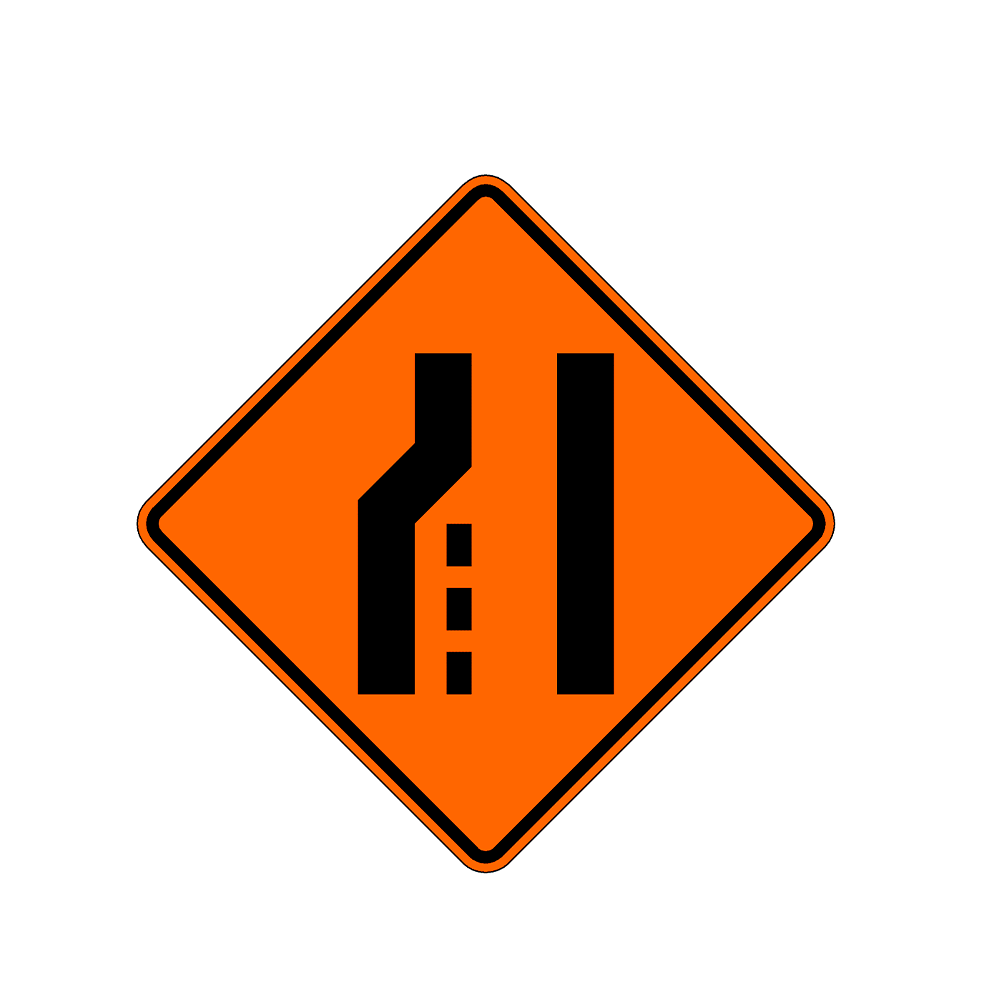 Left Lane Reduction (Merge Right) Symbol Sign 36x36, ACM B/O DG (W4-2L)