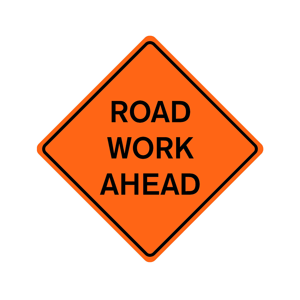 "Road Work Ahead" Sign 36x36, B/O ACM DG (W20-1(1))