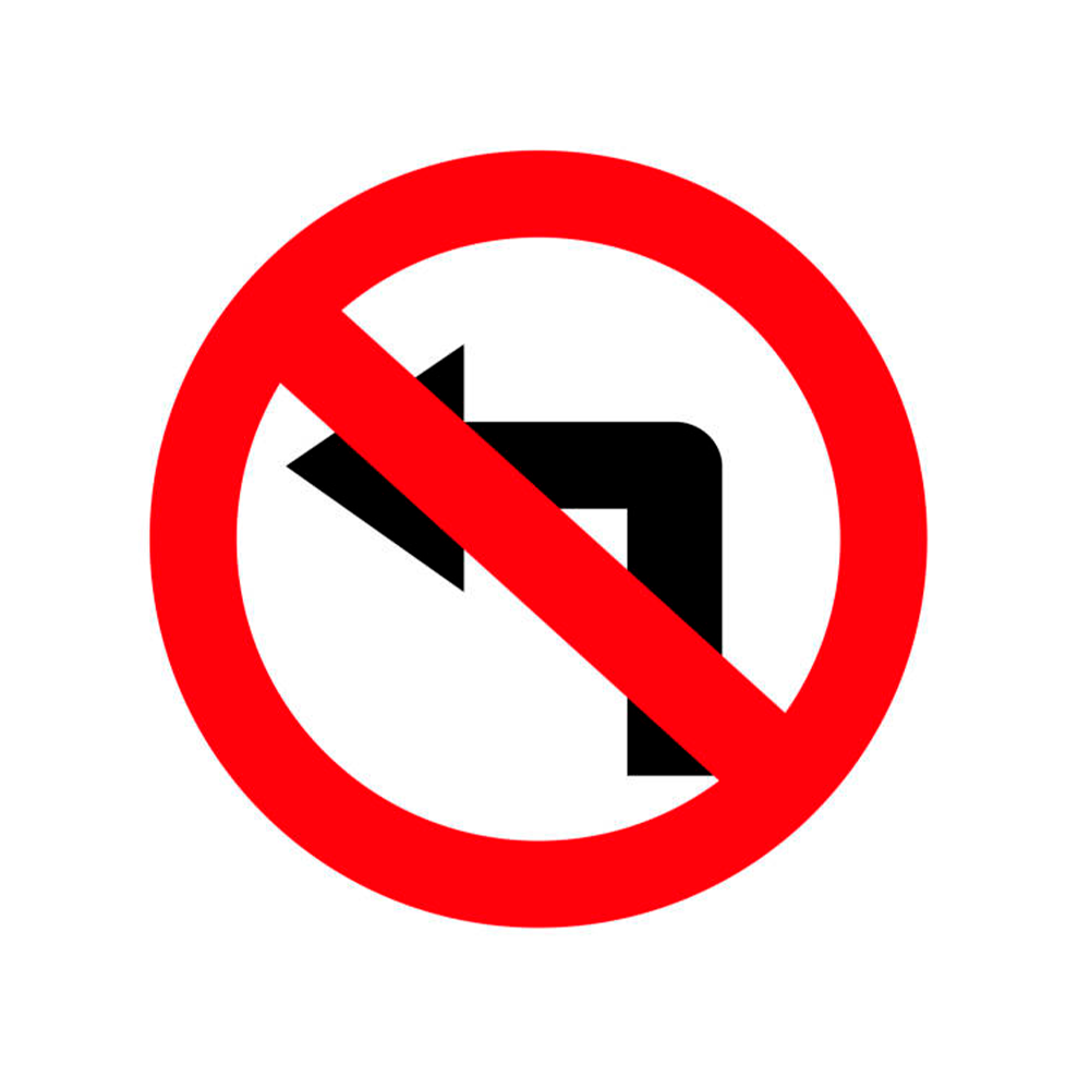 No Left Turn Symbol Sign 24x24 .100 Alum B&R/W HI (R3-2)