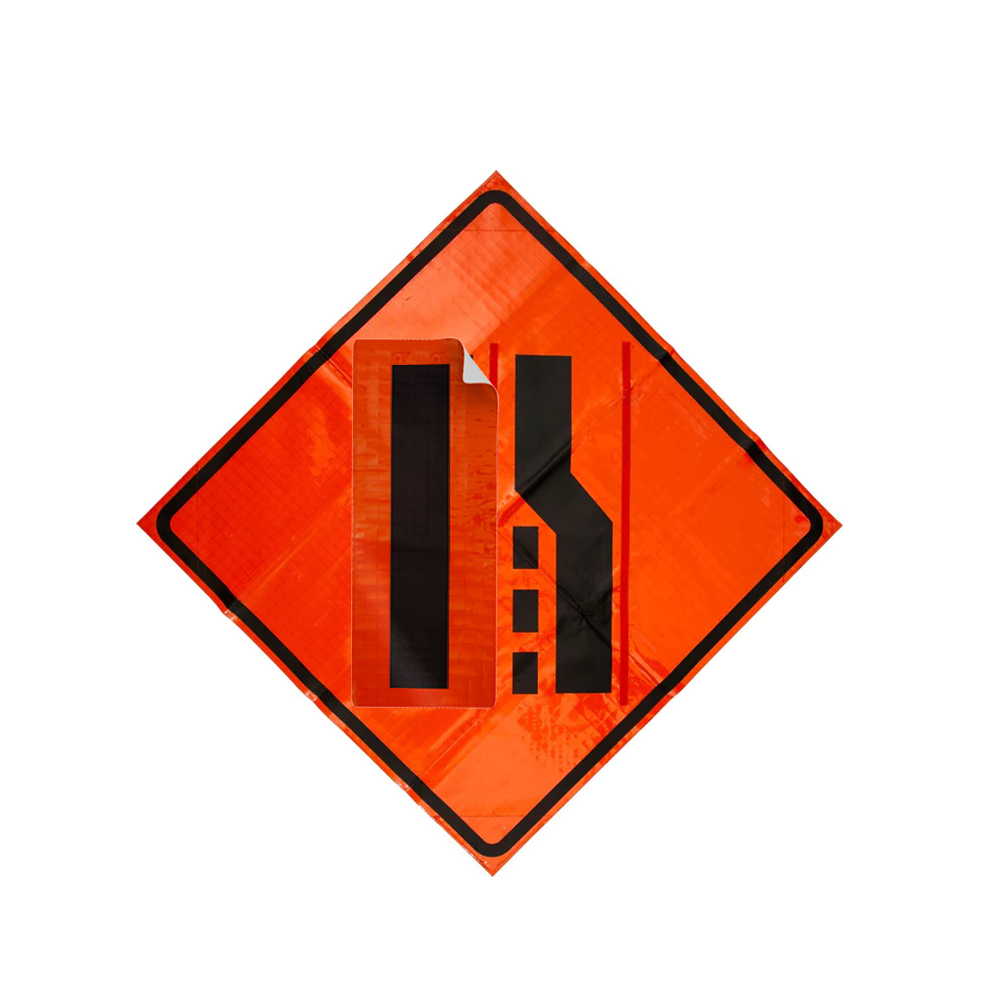 Dual Merge Symbol Roll-Up Sign with Overlay