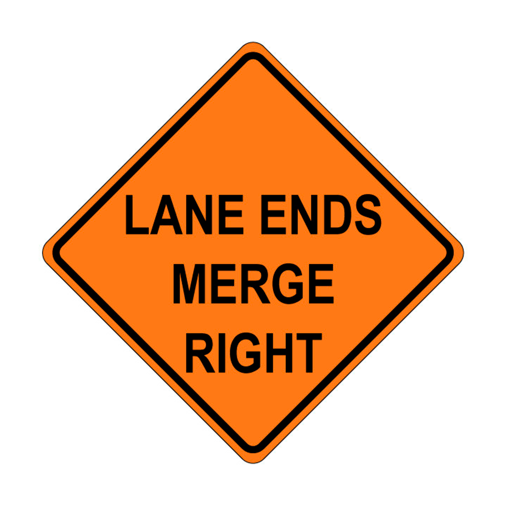 Lane Ends Merge Right Roll-Up Sign