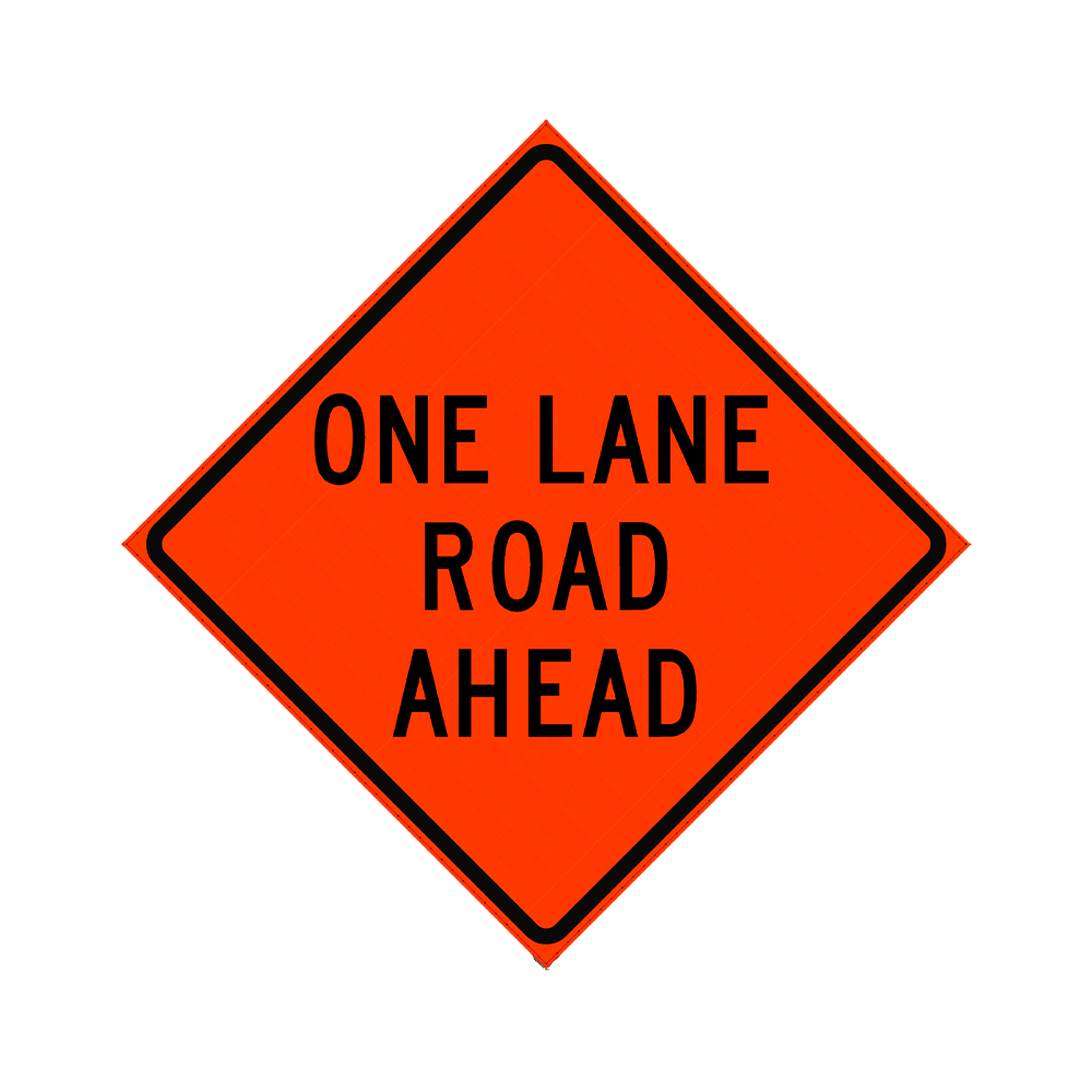 One Lane Road Ahead Roll-Up Sign