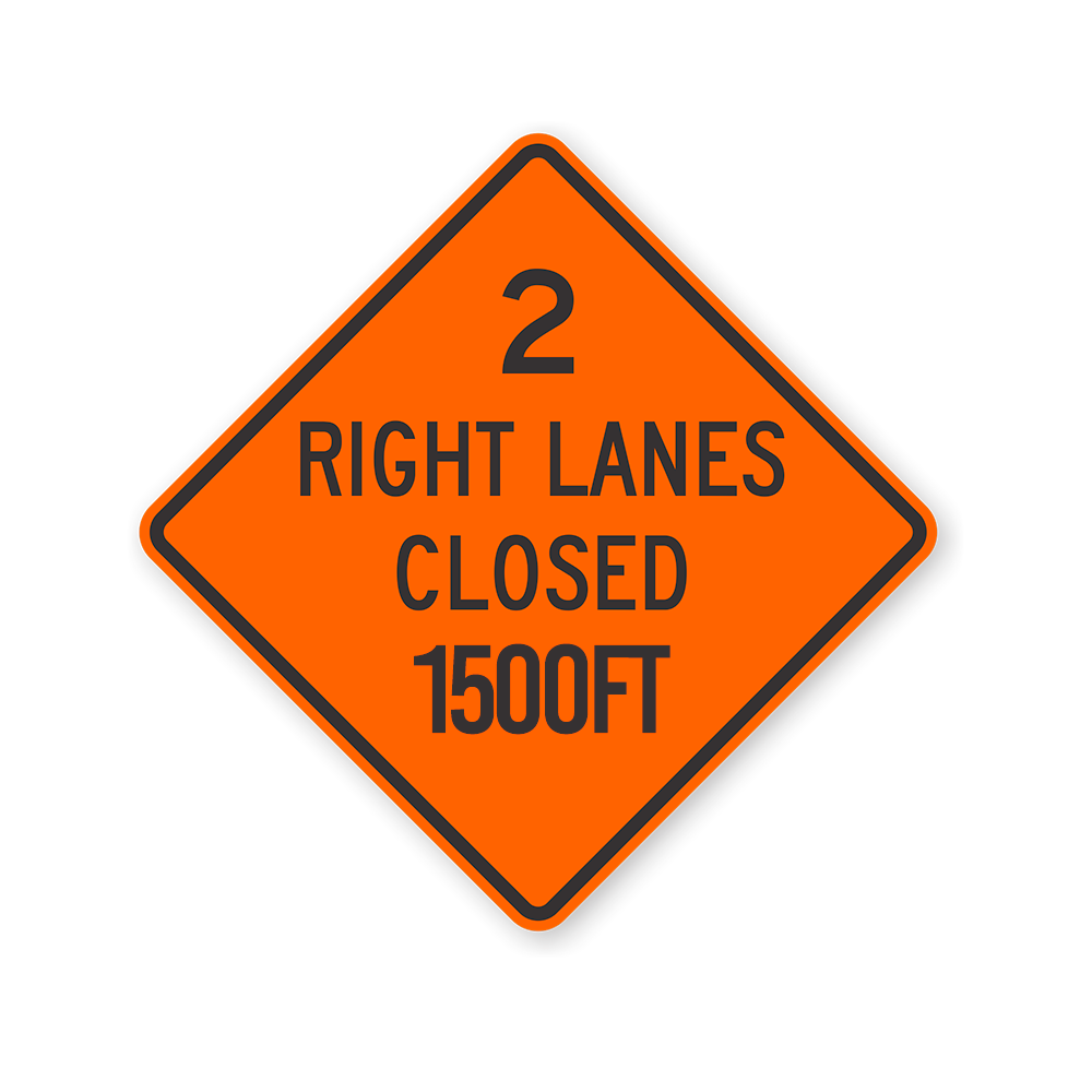 "2 Right Lanes Closed "AHEAD" Roll-Up Sign 60x60 (W20-5a(1))