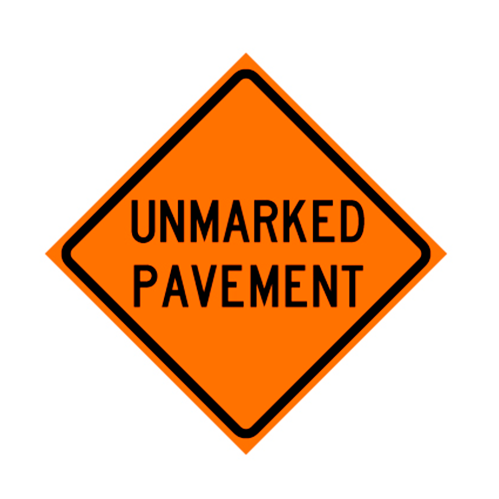"Unmarked Pavement" Roll-Up Sign 48x48 (W8-12(1)