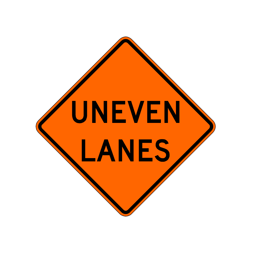 "Uneven Lanes" Roll-Up Sign 48x48 (W8-11)