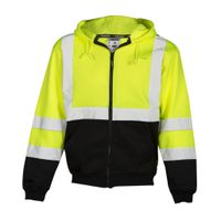 Class 3 HI-Vis Lime Full Zip Hooded Sweatshirt W/ Black Bottom, 3XL