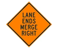 Lane Ends Merge Right Roll-Up Sign | MD-Specific