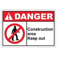 "Danger Construction Area Keep Out" Sign 14x10, .040 Alum B&R/W