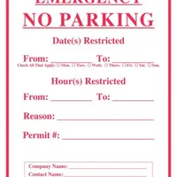 "No Parking" Cardboard Sign, R/W, DC