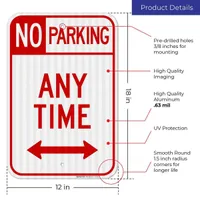 "No Parking Anytime" Sign 12x18,.080 Alum EG R/W (R7-1)