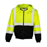 Class 3 HI-Vis Lime Full Zip Hooded Sweatshirt W/ Black Bottom, 2XL
