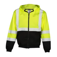 Class 3 HI-Vis Lime Full Zip Hooded Sweatshirt W/ Black Bottom, XL